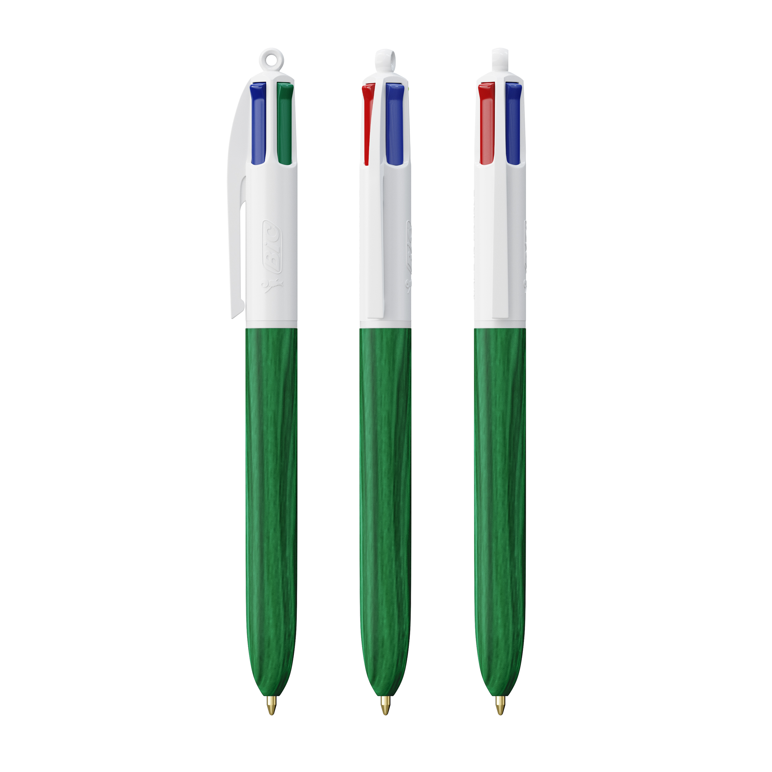 Stylo 4 Couleurs publicitaire BIC® Wood Style avec Lanyard Blanc - bois vert